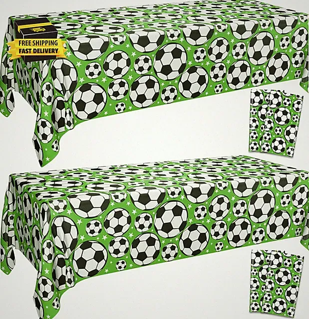 Soccer Table Cloth - 4 Pcs Disposable Plastic Table Covers for Kids Soccer Birth