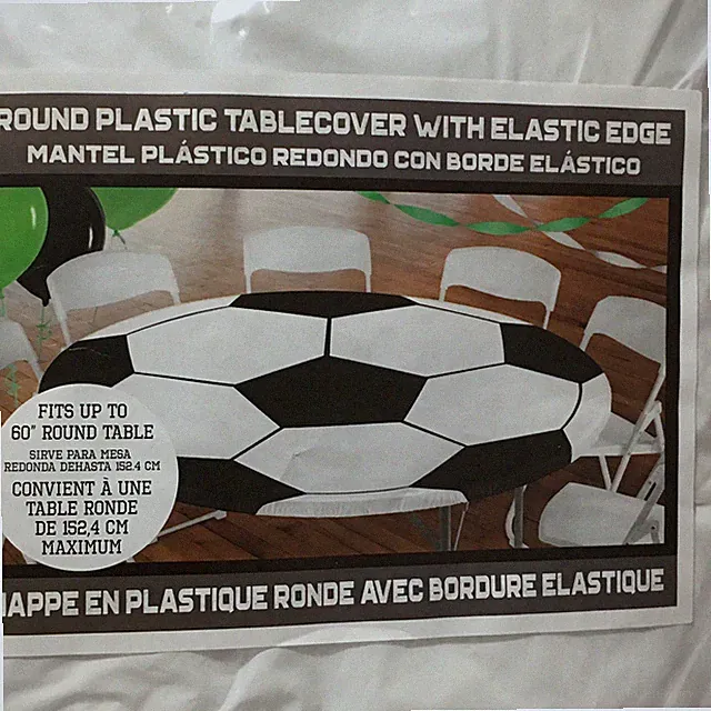 Soccer Tablecover Round Plastic Elastic Edge Fits 60” Round Table Party Supplies