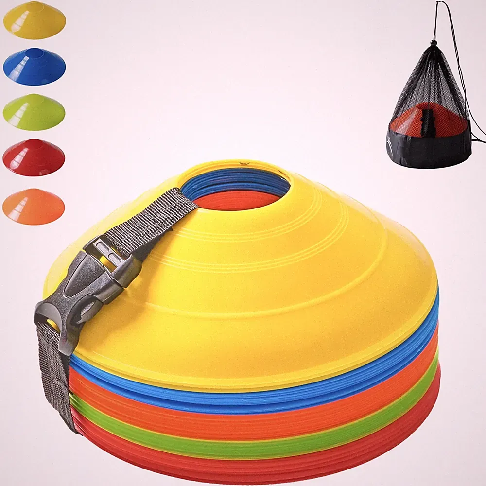 Soccer Training Cones Pack 25, Multi Colors with Mesh Bag & Strap, Unbreakabl...
