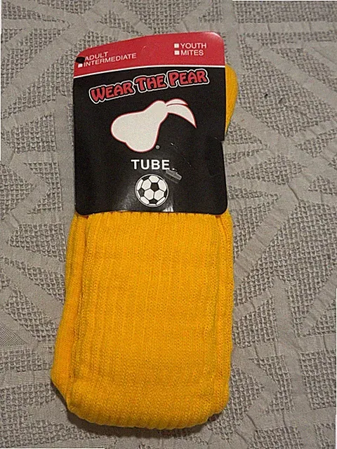 Soccer TUBE Socks PEAR SOX WEAR THE PEAR Gold/Yellow Shoe size 9-12 Adult NIP