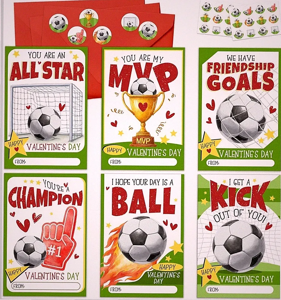 Soccer Valentines Day Cards - 36 Packs Sports Valentines Cards for Kids - Soccer