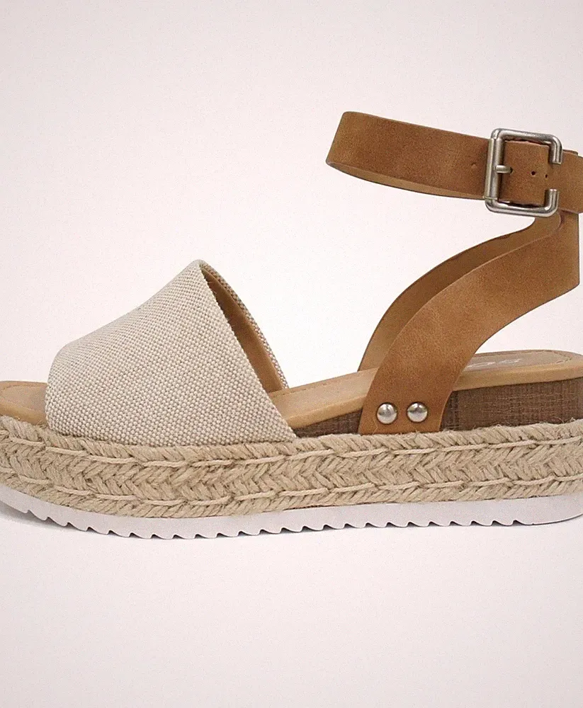 Soda Topic Open Toe Buckle Ankle Strap Espadrilles Flatform Wedge Casual Sandal