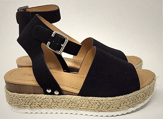 Soda Topic Open Toe Buckle Ankle Strap Espadrilles Flatform Wedge Sandal Size8.5