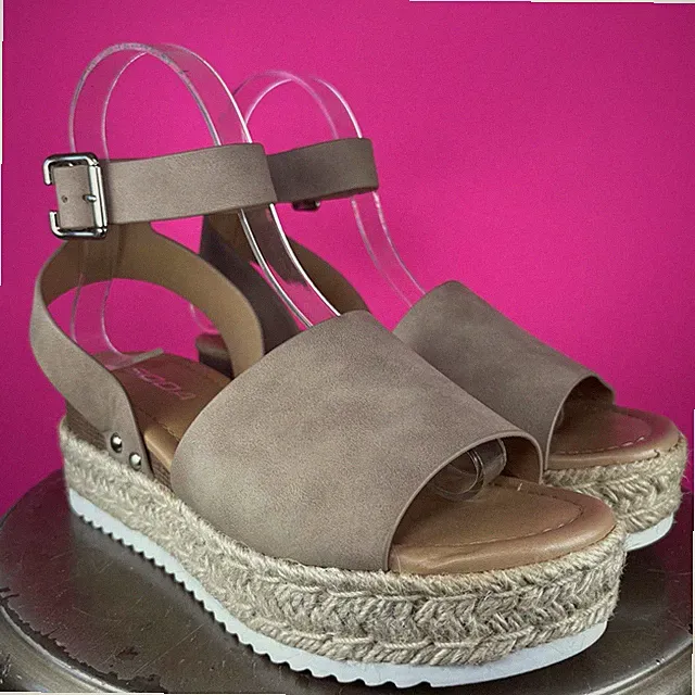 Soda Topic Taupe Open Toe Espadrille Platform Ankle Strap Sandal US 6.5