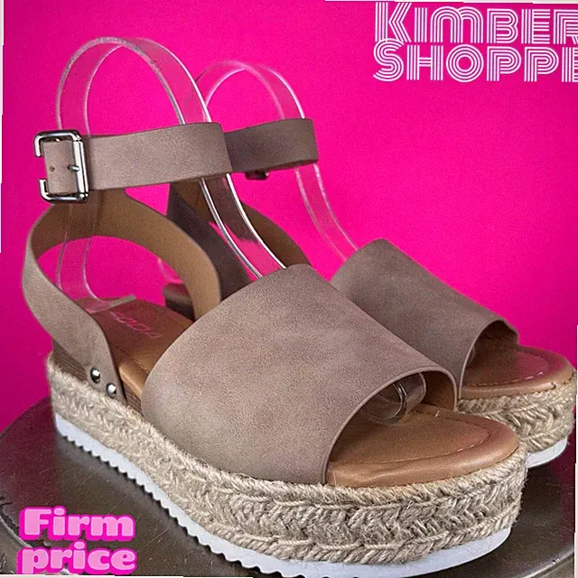 Soda Topic Taupe Open Toe Espadrille Platform Ankle Strap Sandal US 6.5 UK 4.5