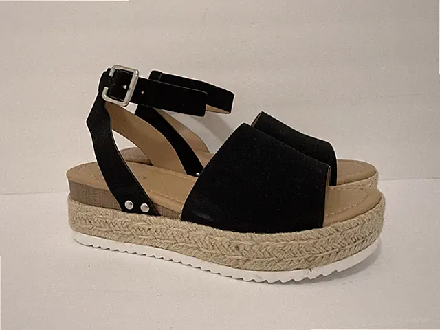 Soda Women’s Topic Open Toe Ankle Strap Platform Espadrille Black Sandal 8.5