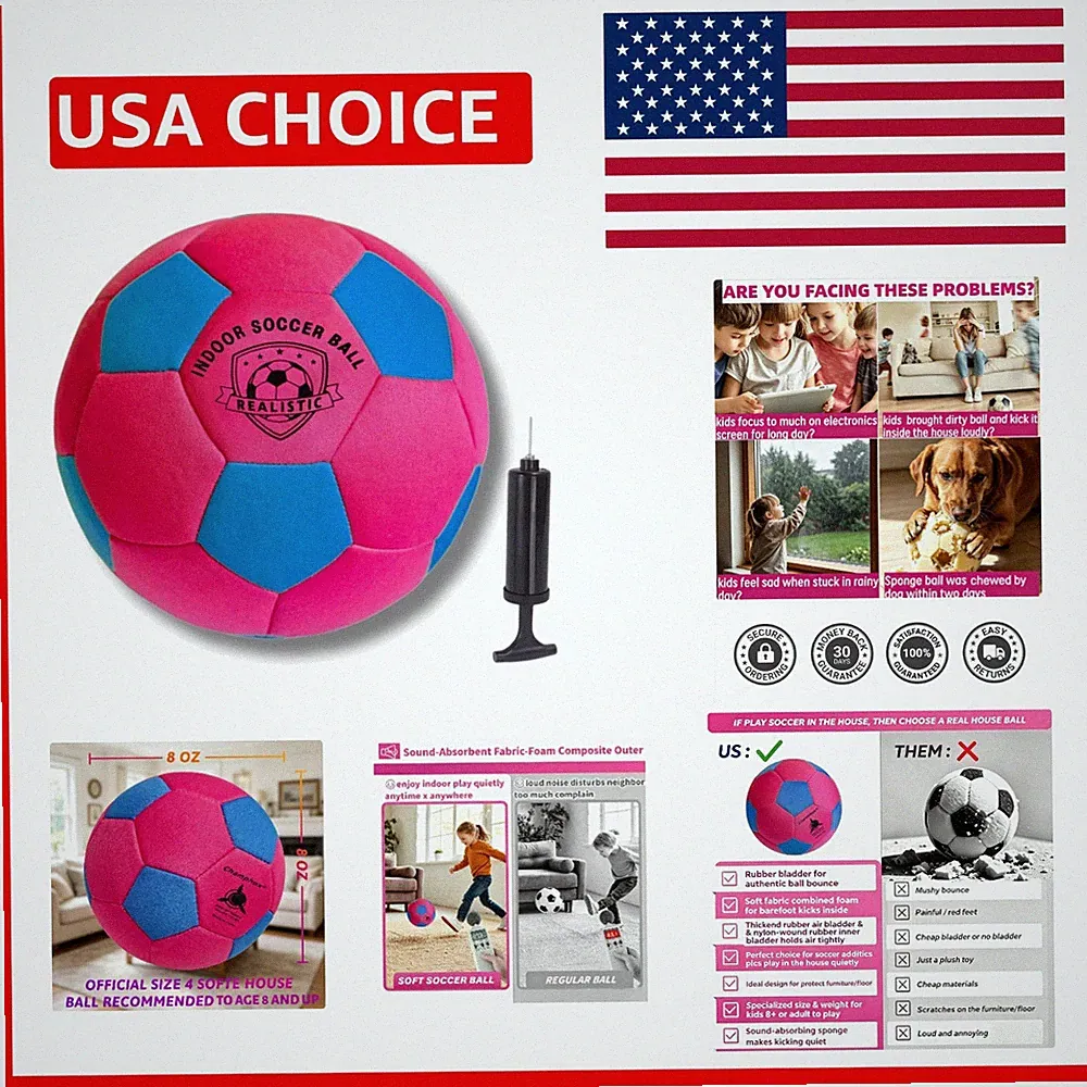 Soft Silent Indoor Soccer Ball Size 4 - Perfect for Kids Aged 3-12 Birthday Gift