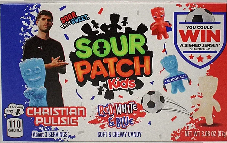 Sour Patch Kids Candy Red White and Blue Soccer Theme Case Of 12 Boxes