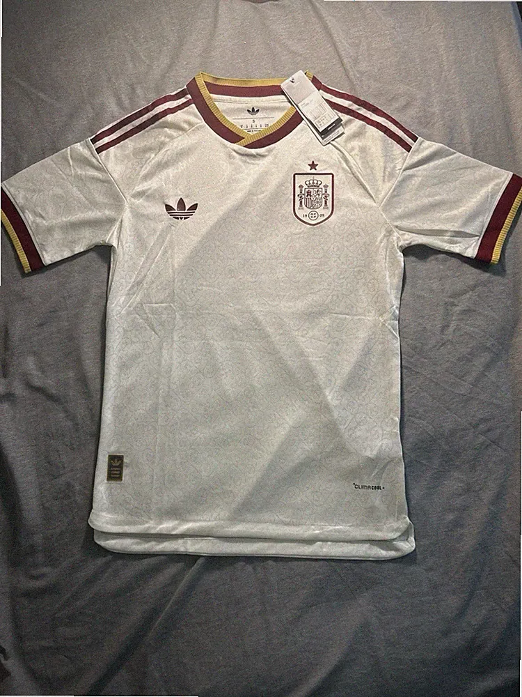 Spain Away National Team Soccer Jersey White/Maroon/Gold Size S/M/L World Cup 26