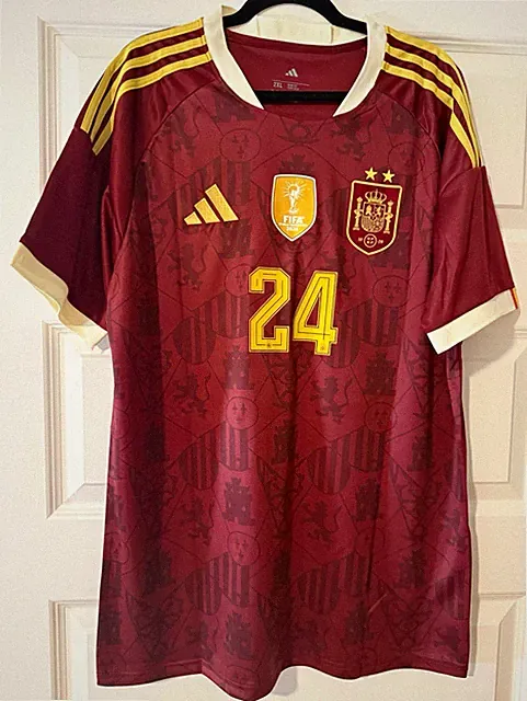Spain Cucurella #24 Soccer Jersey Men’s Size 2XL Burgundy Gold White