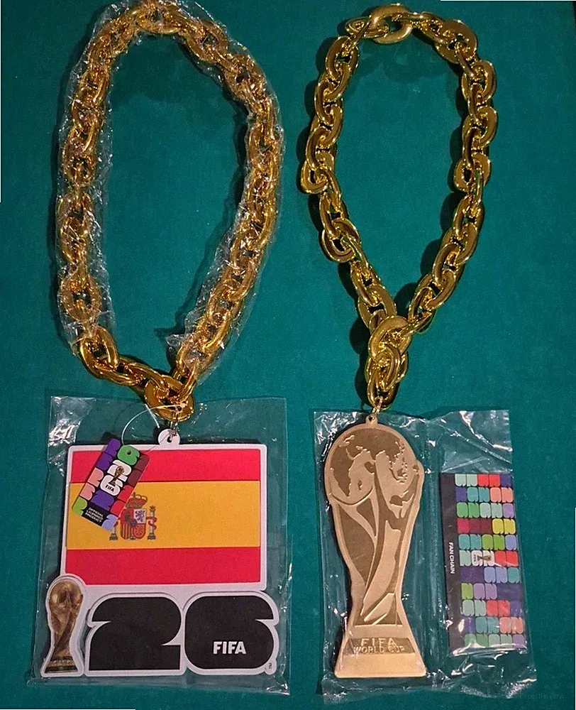 Spain FIFA 2026 World Cup Soccer Gold Fan Chain Necklace Combo Brand New Winner