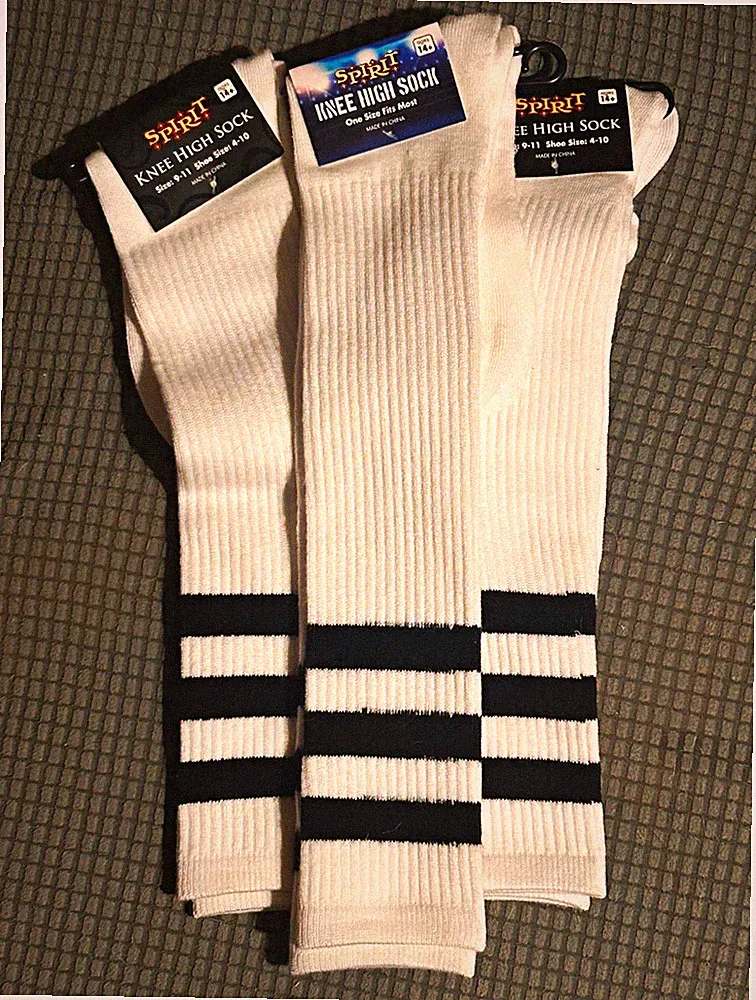 Spirit Knee High Soccer Socks White w/ Black Stripes 3 Pairs Knee-High