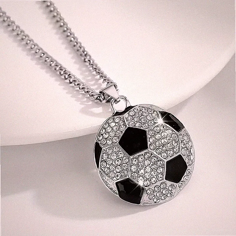 Sports Soccer Ball Football Necklace Jewelry Jeweled Silvery Pendant