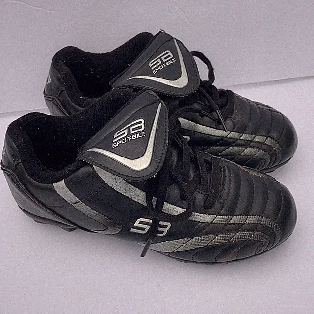 Spot-Bilt Boys Kids Girls Soccer Cleats Flap Tongue Black Silver Size 13.5