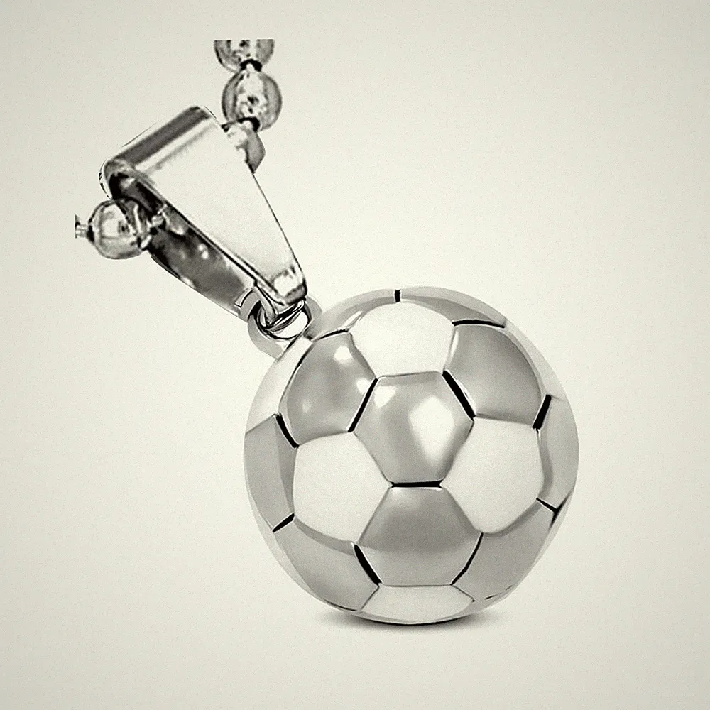 Stainless Steel Silver-Tone Red Soccer Ball Football Charm Pendant Necklace