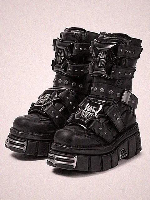 Star Same Dark Goth Mid-tube Metal Rivet Shoes Men's Women's Platform Punk Boots