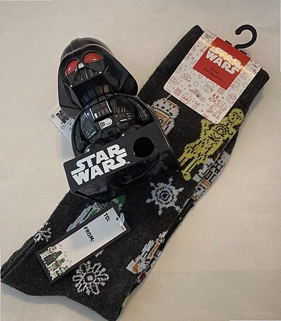 Star Wars themed Bundle Droid Crew Socks And Darth Vader Candy Dispenser New