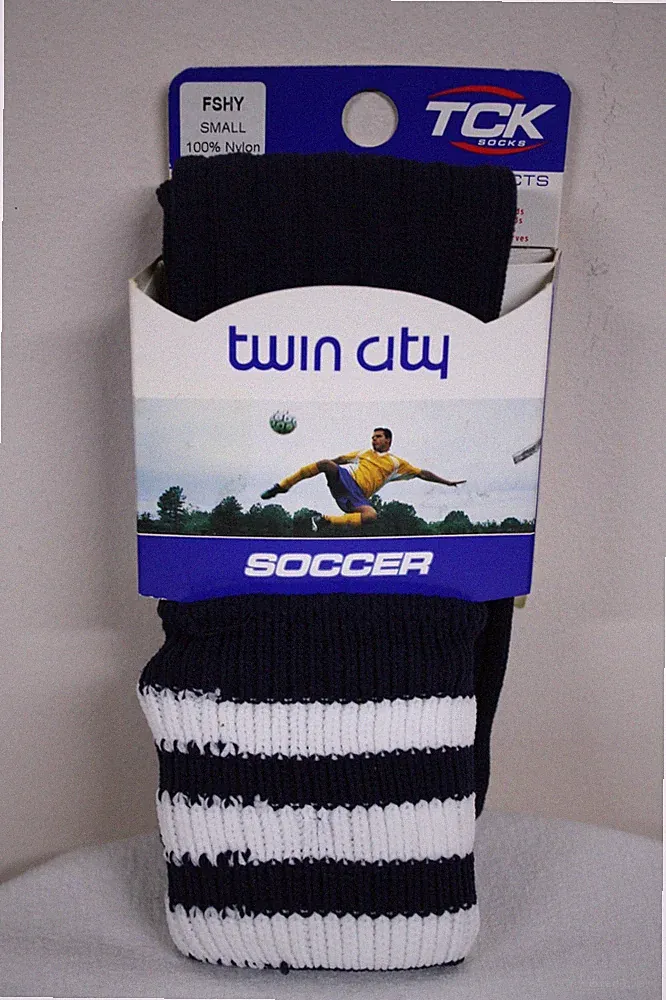 STCK Twin City Youth Kids Soccer Socks Blue White Strips Sz Small FSHY