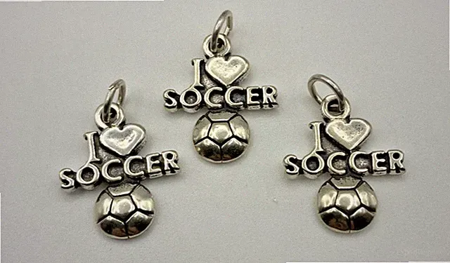 Sterling Silver 925 Charm Lot I Love Soccer Charm Pendant Soccer Ball Sports Mom