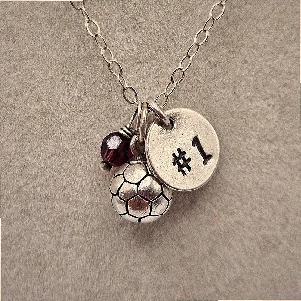 Sterling Silver 925 Dainty Soccer Player #1 Crystal Detail Pendant Necklace