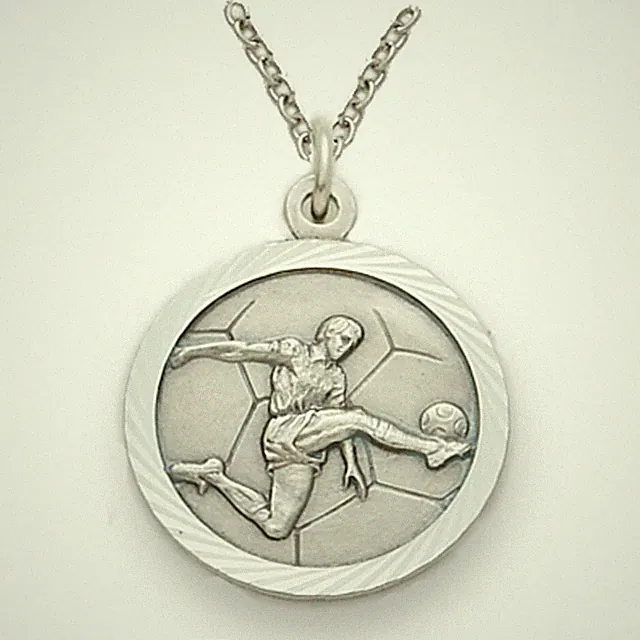 Sterling Silver Boy's Soccer Medal with Saint Christopher on Back Necklace