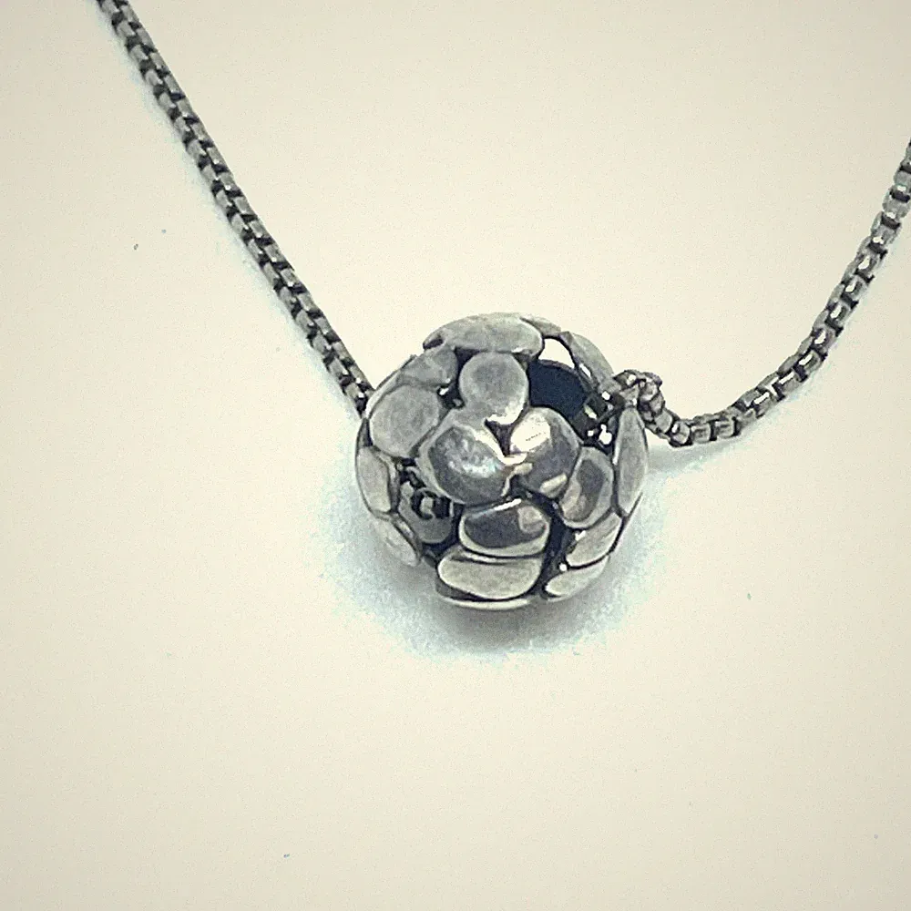 Sterling Silver Soccer Ball Charm Box Chain Necklace Italy