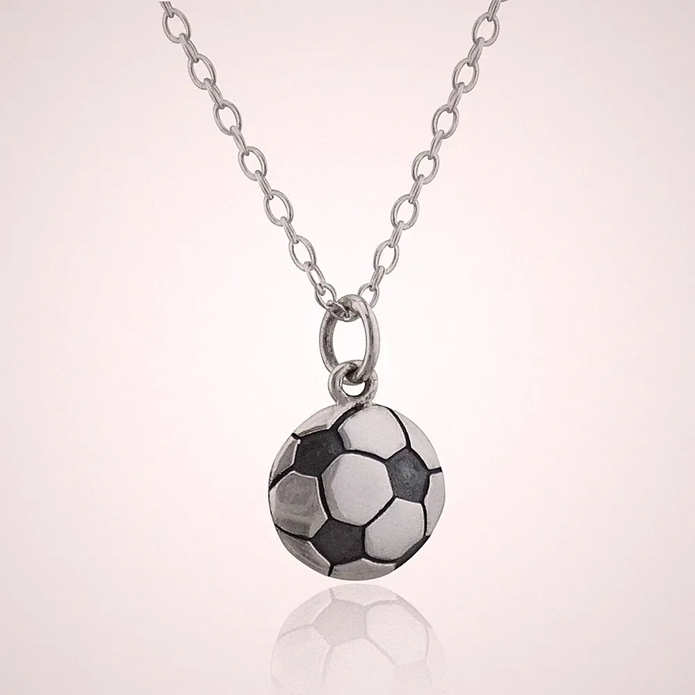 Sterling Silver Soccer Ball Charm Necklace - 925 Silver Sports Team 18" Chain