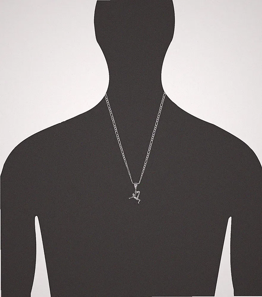 Sterling Silver Soccer Player 3D Charm Pendant Necklace with Diamond Cut Finish