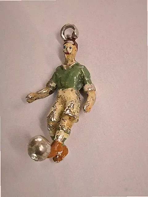 Sterling Silver ~ Soccer PLAYER Charm ~ ALOT OF ENAMEL LEFT is RARE ~VINTAGE