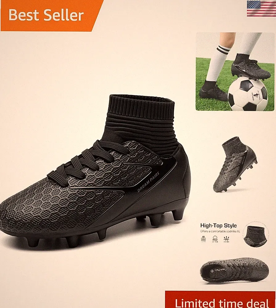 Stylish Black Monochrome Kids Soccer Shoes - Lightweight & Waterproof - Size 1.5