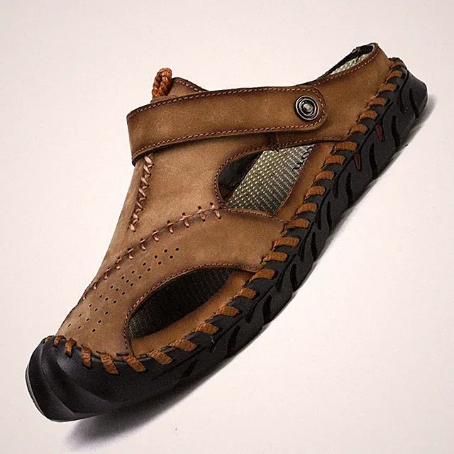 Summer Sandals Men Leather Classic Shoes Slippers Roman Walking Hiking Footwear