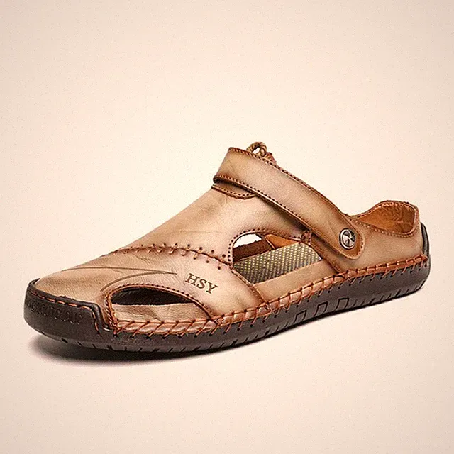 Summer Sandals Men Leather Roman Slippers Outdoor Sneaker Beach Flip Flops Brown