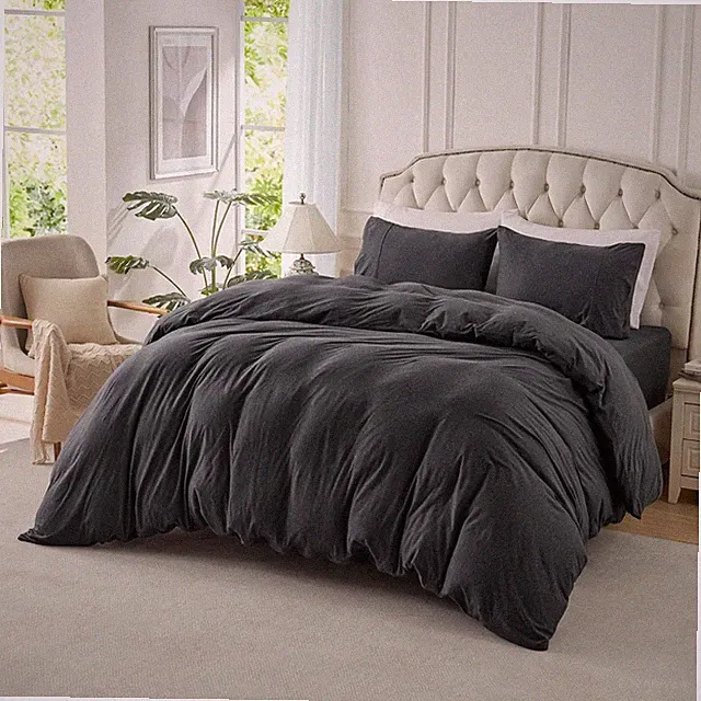 Super Soft Jersey Knit Duvet Cover Set, 100% Cotton, King Size, Grey