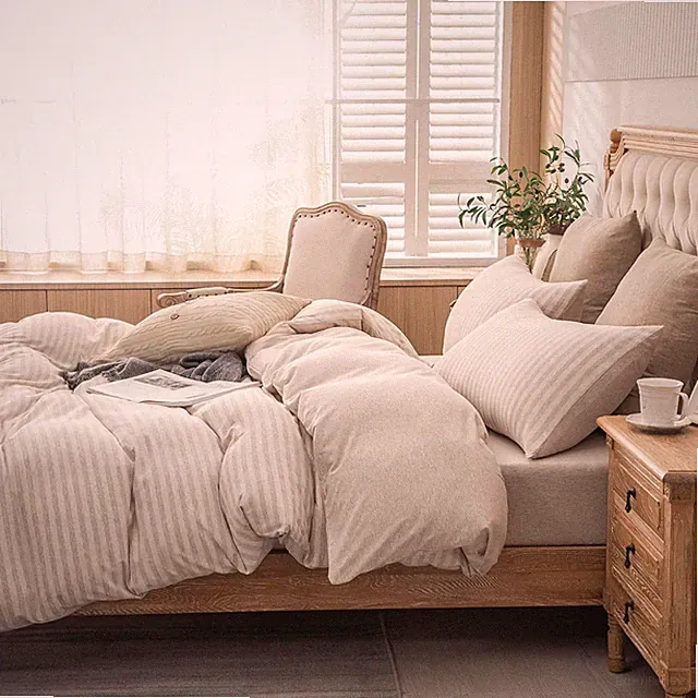 Super Soft Jersey Knit Duvet Cover Set, Heather Beige Stripe, King Size