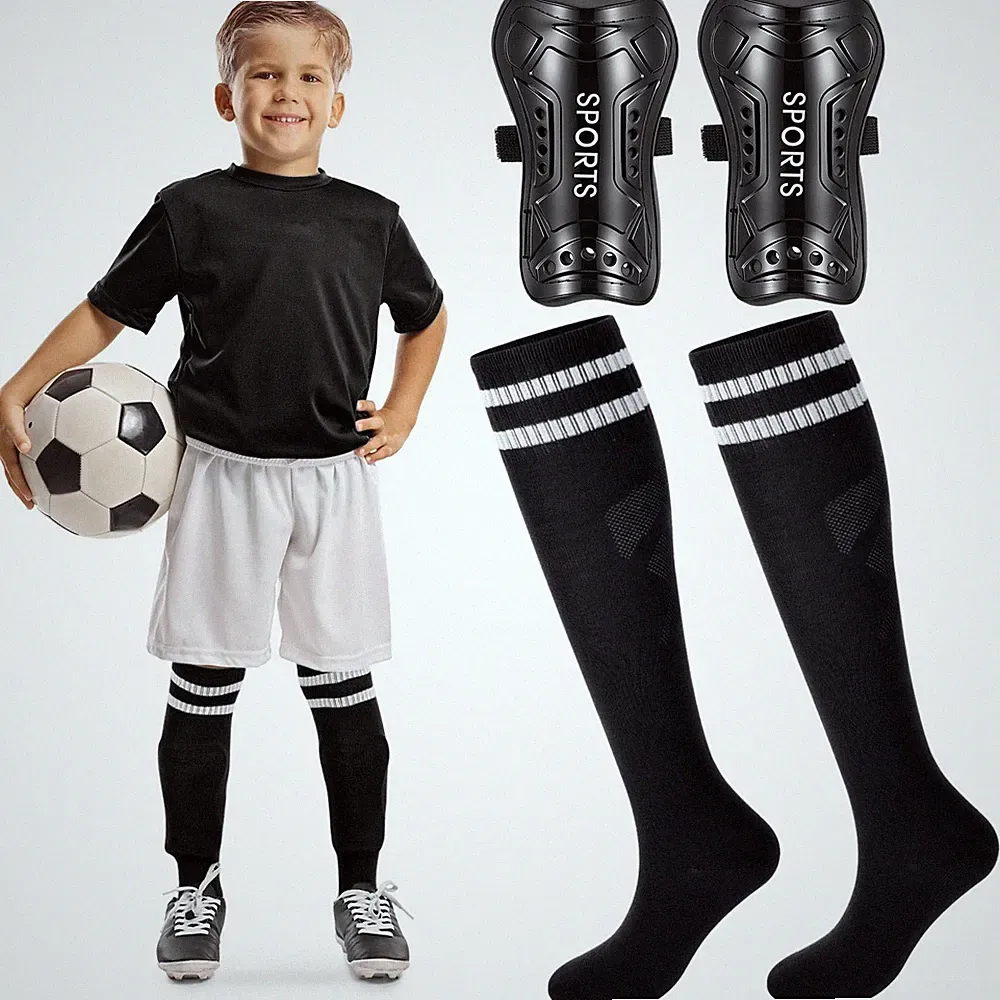 Syhood Soccer Shin Guards and Socks for Toddler Kids Youth, S Size, Black