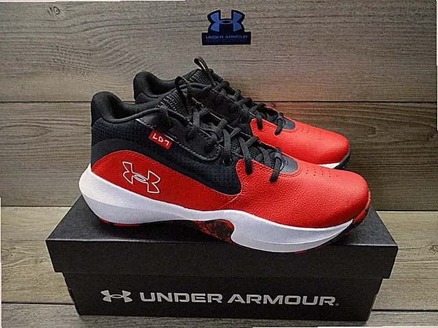 Sz. 10.5 Under Armour Lockdown 7 Mid Leather Men's Basketball Shoes 3028512-600