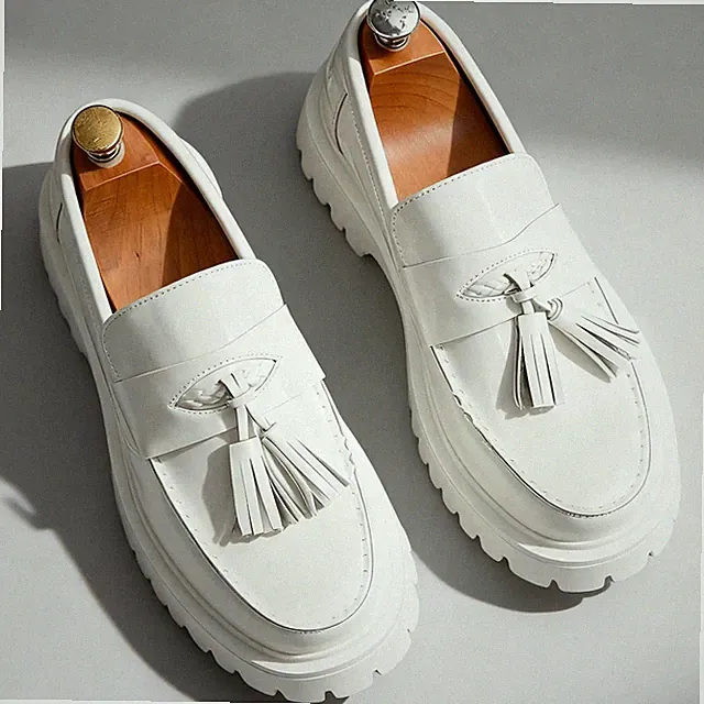 Tassel Thick Sole Fashion Leather Footwear Men Loafers Business Flat Dress Shoes