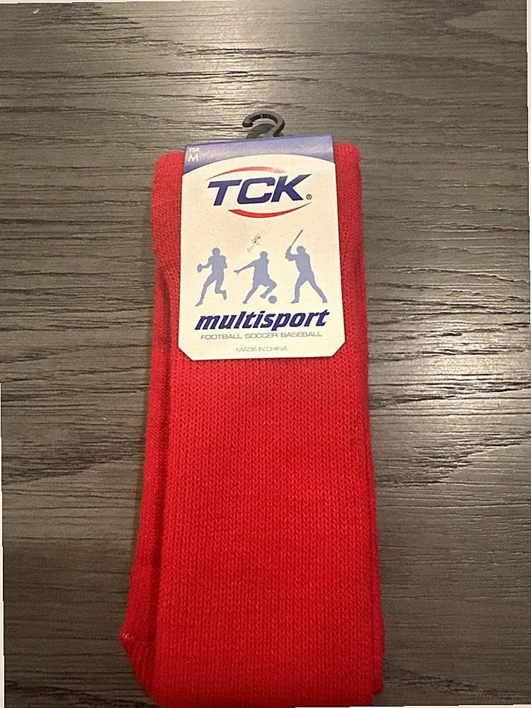 TCK MULTISPORT SOCKS Red Polyester Rubber Medium FOOTBALL SOCCER BASEBALL ~ NWT