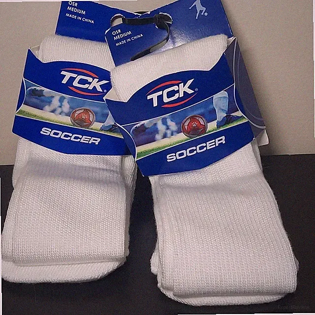 TCK Soccer Euro Socks White Large FSH10 Rib Knit Over Calf Athletic - 2 Pair NEW