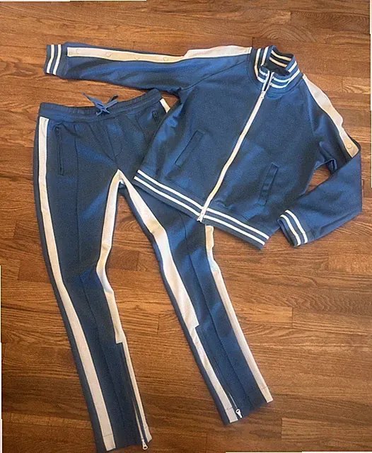 The Set Track Suit Size L Cold Shoulder Jacket With Pants Blue White Active Wear
