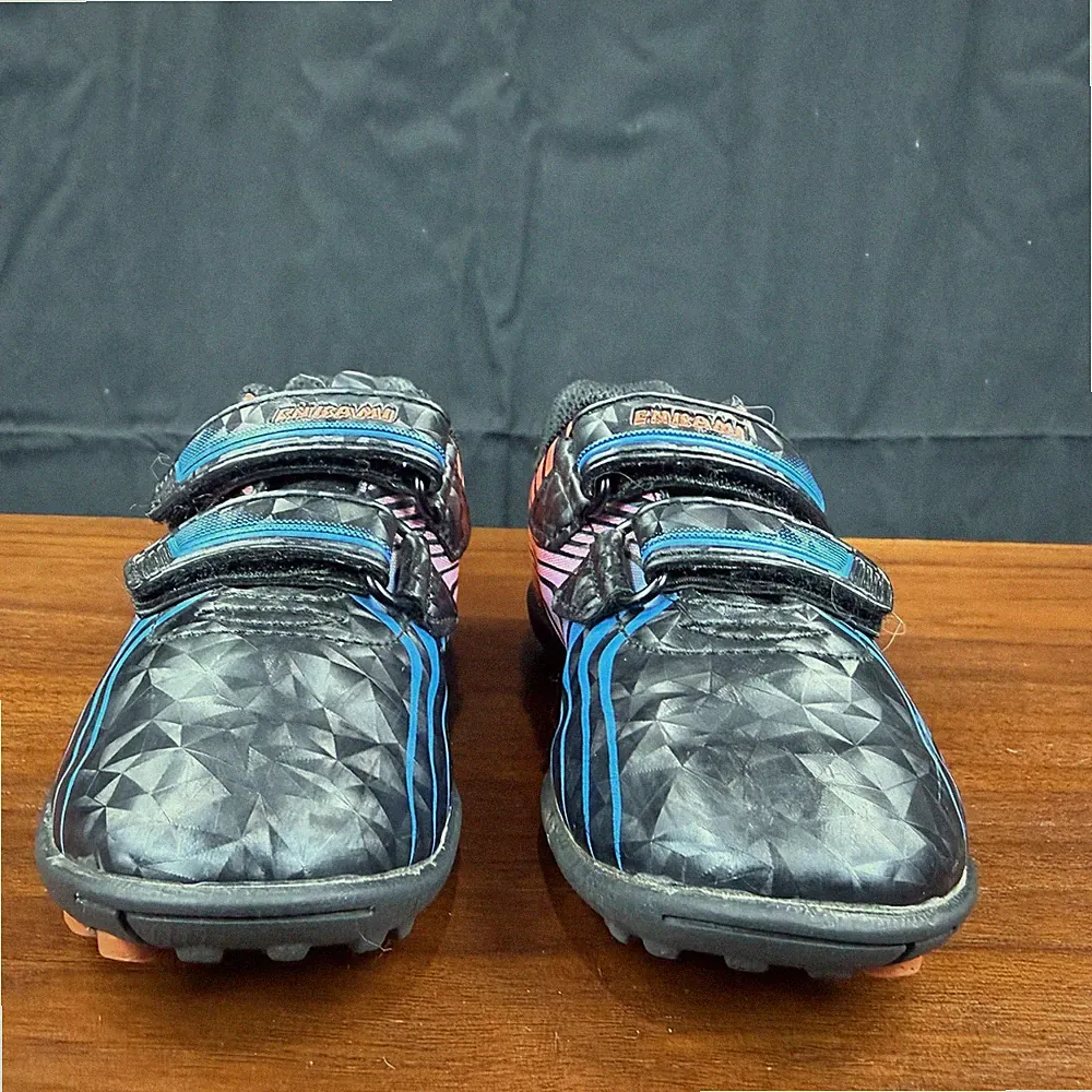 Tiebao Enkami Shoes Kids Size 10 Black Blue Orange Soccer Turf Cleats Sneakers