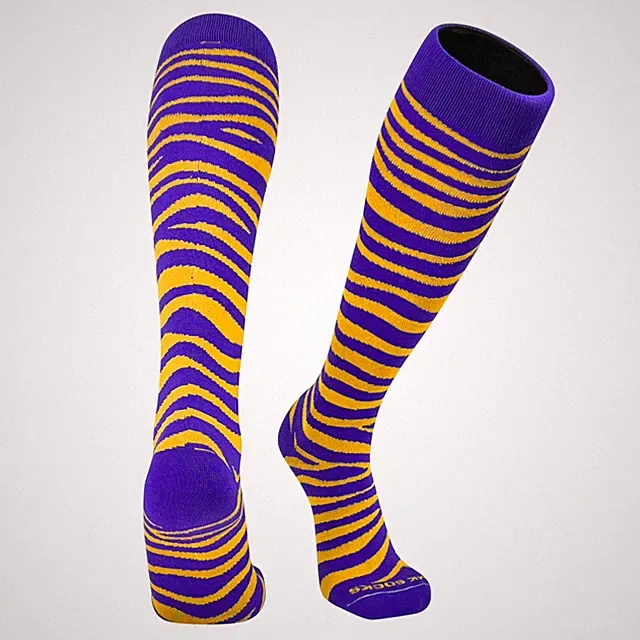 Tiger, Zebra, Cat Stripes Long Baseball, Football, Soccer Socks - Purple Gold