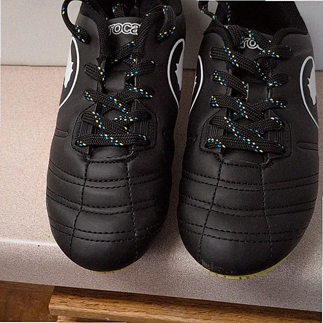 TOCA Youth Soccer Cleats Black w/ Blue Studs and Yellow Sole