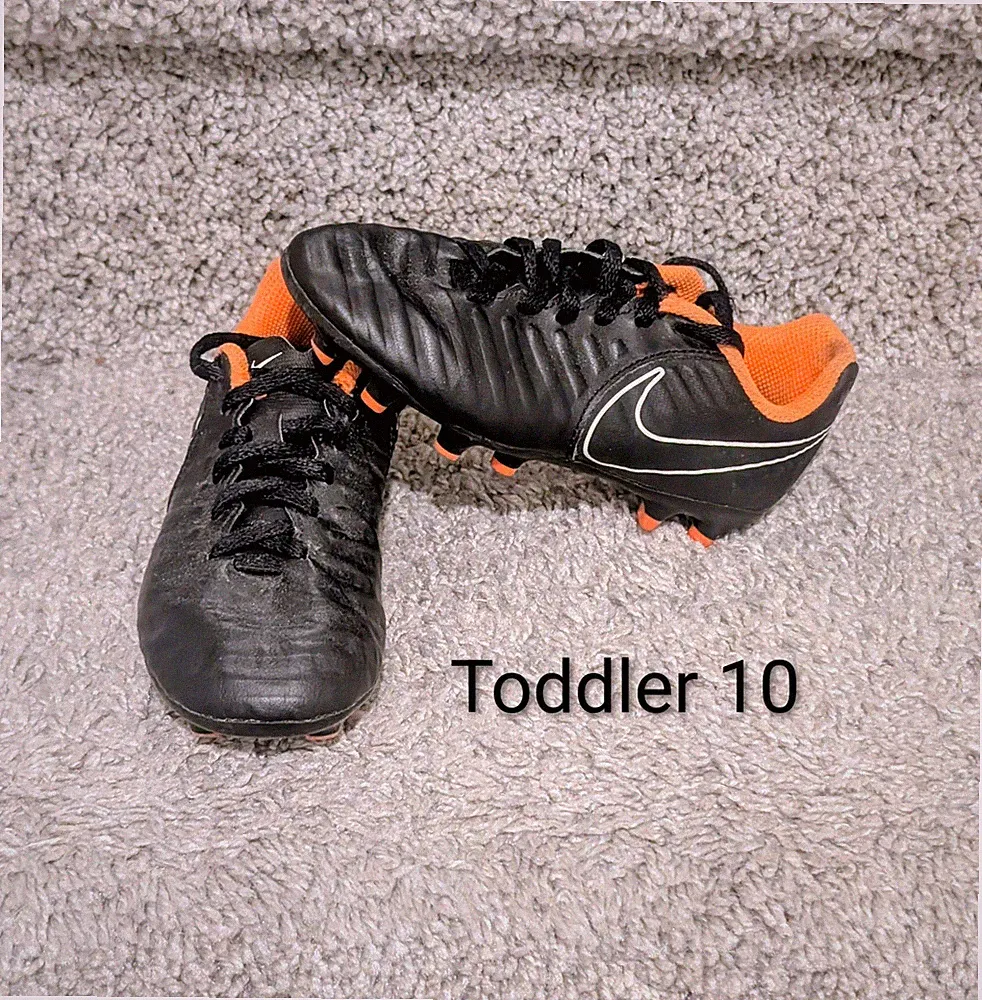 Toddler size 10 soccer cleats black Orange shoes Football Boots
