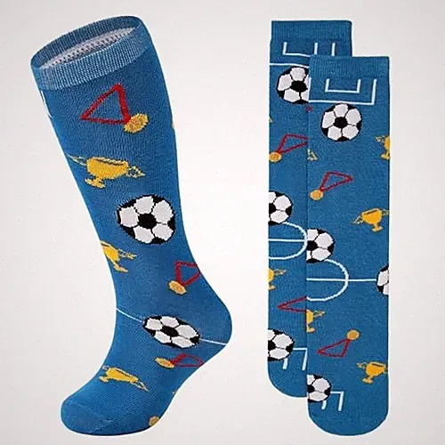 Toddler Soccer Socks Breathable Kids Football 6-9 Years Blue Soccer Print