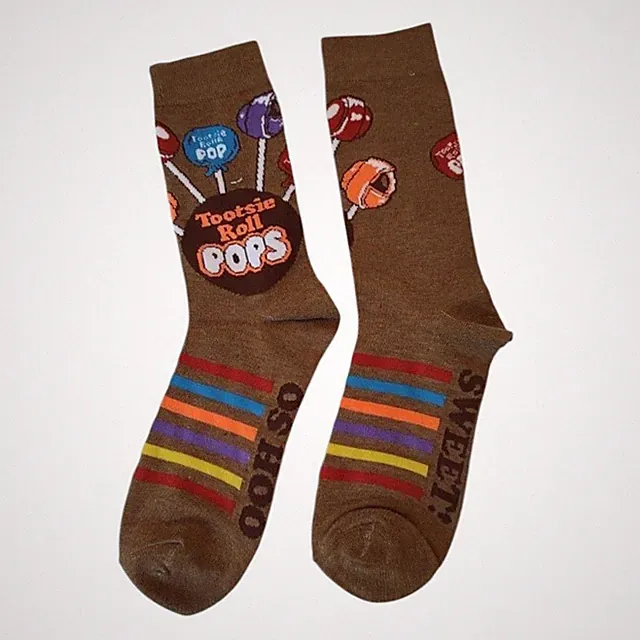 Tootsie Roll Pops Novelty Crew Socks 1 Pair Men 8-12 Women 9-14 Poly Spandex New