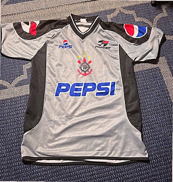 Topper Corinthians Paulista Pepsi Soccer Jersey Shirt Gray Black Size Medium