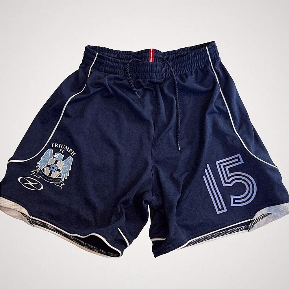 Triumph Football Club Soccer Shorts Size Small Blue/Light Blue Logo Player #15