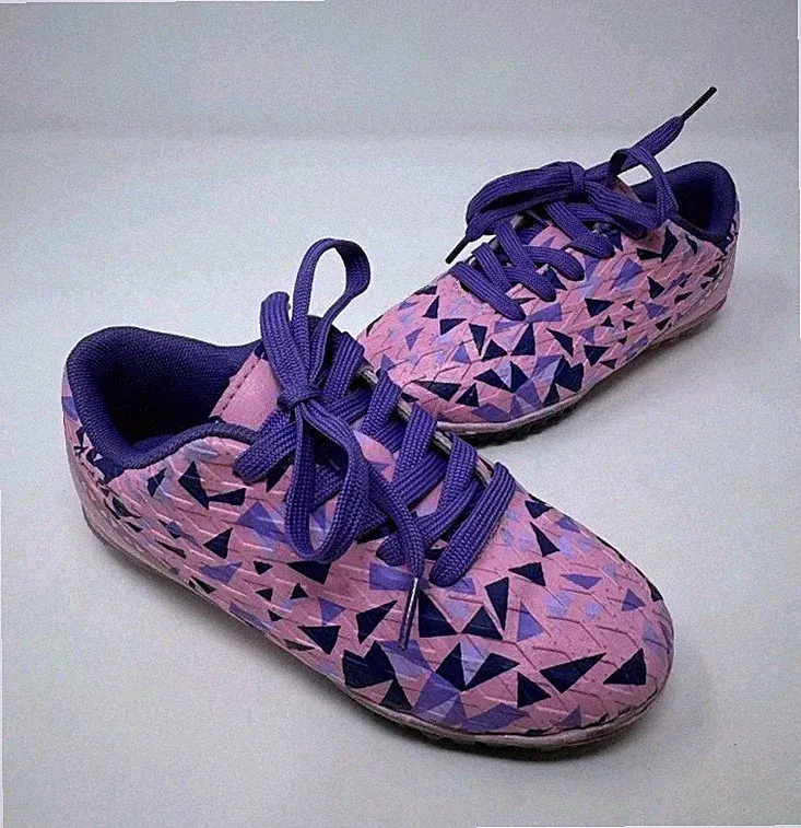 Turf Indoor Soccer Shoes Lace Up Cleats Pink Purple for Kid Girls Size 12