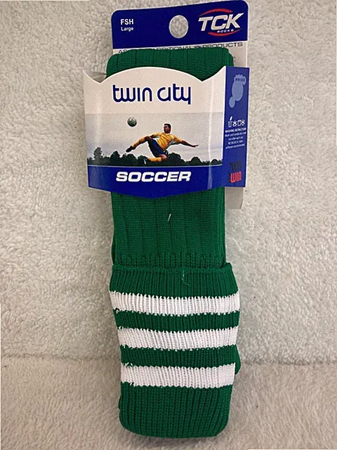Twin City TCK Soccer Socks Large, Shoe size Men 9-12 Women 11-12 Green White